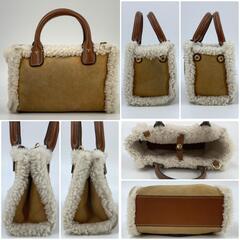 極美品 Tory Burch トリーバーチ エラ シアリング 2way ハンドバッグ ショルダーバッグ クロスボディ ムートン レザー 本革 ブラウン 茶系 レディースの画像