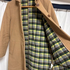 シャンブルドゥシャーム 丸襟ウールコート キャメル 裏地チェック FREEの画像