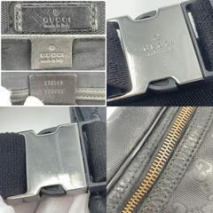 GUCCI グッチ GGインプリメ ボディバッグ 斜めがけ ウエストポーチ ヒップバッグ PVC レザー コーティングキャンバス  ブラック 黒 シルバー金具 メンズ 233269の画像