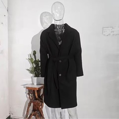 【定番】メンズ ベルト付き ロングコート ブラック Sサイズ 女性もOKの画像