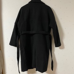 【定番】メンズ ベルト付き ロングコート ブラック Sサイズ 女性もOKの画像