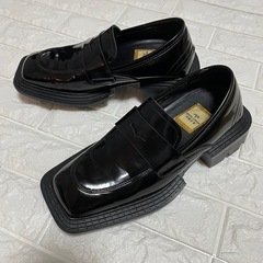 【メンズ】厚底ローファー 本革 黒 EU40 K-POP風 高級感の画像