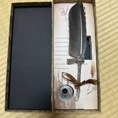 羽根ペン インクスタンドセット アンティーク調 ゴールド ブラックの画像