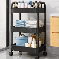 新品未使用‼️簡単組立❤️3段キッチンワゴン 軽量　キャスター付き 収納棚 すきま収納　ブラックの画像