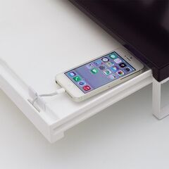 リヒトラブ 引出し付き机上台 A-7338 ブラック/ホワイト LIHIT LAB. モニター台 スマホ・タブレット入れ 卓上収納 ワイドタイプの画像