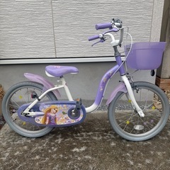 自転車　18インチ　 女児　ラプンツェル　状態良　ヘルメット、膝・肘サポーター付き  の画像