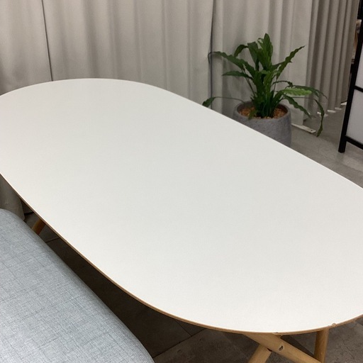 KL-17【新入荷　リサイクル品】IKEA×大川家具　ベンチダイニング3点セット　白×ブルー