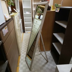 【リサイクルサービス八光】幅45　ホワイトウォッシュ　アンティーク調 スタンドミラー　の画像