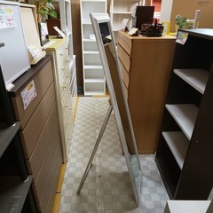 【リサイクルサービス八光】幅45　ホワイトウォッシュ　アンティーク調 スタンドミラー　の画像