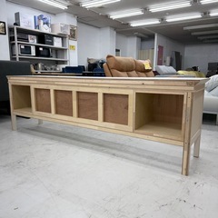 【超美品‼️】一点物オーダー品 フレンチカントリー調 210cm幅ローボード テレビ台 サイドボード リビング収納家具 鏡付き 木目調ホワイト♪の画像