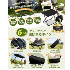 🪑🟢【新品未使用】超軽量310g 折りたたみ椅子｜コンパクト携帯チェア・耐荷重100kg｜キャンプ/釣り/運動会/観戦の画像