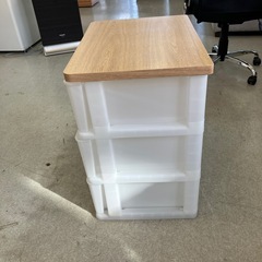 サ2512-277 キャスター付き 木製天板 収納ケース 3段 ホワイト ナチュラル キズ汚れ有りの画像