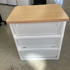 サ2512-277 キャスター付き 木製天板 収納ケース 3段 ホワイト ナチュラル キズ汚れ有りの画像