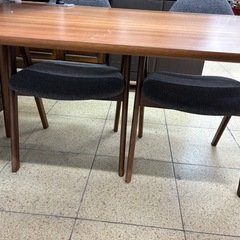 《リユースマン倉敷》ダイニングテーブル5点セット  グレー×ナチュラル 布製 食卓 机の画像