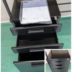 【中古】大阪引取限定　ブラウンデスクとニトリ　ワゴンティーディー　ブラックセット【KNL1F074】の画像