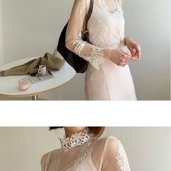 【LVEU.】ラブユ シースルーレースハイネックトップス アイボリー レースの画像