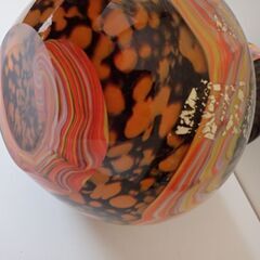 アンティーク 昭和レトロ マーブルガラス花瓶 耳付き 　大きめ 工芸ガラス花瓶 ガラス製花瓶 花器の画像