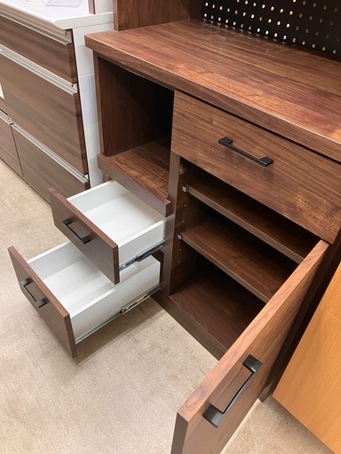 2/3 値下げ?大川家具?2面レンジボード?Roy/ロイ?木目調?ウッド?ブラウン?パンチング仕様?おしゃれ?2767