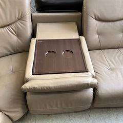 12/28まで店頭商品一部を除き半額SALE!!継続中‼️　イ2512-279 コーナーソファ レザー風 ベージュ クリーム キズ汚れ有りの画像