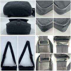 PRADA プラダ テスートナイロン ショルダーバッグ クロスボディ ポシェット サコッシュ 斜めがけ トライアングル 三角ロゴプレート シルバー金具 サフィアーノレザー 本革 ブラック 黒の画像