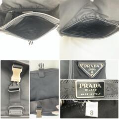 PRADA プラダ テスートナイロン ショルダーバッグ クロスボディ ポシェット サコッシュ 斜めがけ トライアングル 三角ロゴプレート シルバー金具 サフィアーノレザー 本革 ブラック 黒の画像