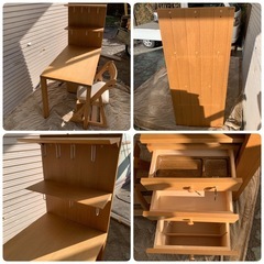 E800 カリモク家具 学習机 勉強机　デスク、椅子、サイドチェスト、サイドボード　セットの画像