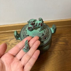 香炉　獅子彫刻 (たぶん青銅) 骨董品　古道具の画像