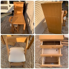 E801 カリモク家具 学習机 勉強机　デスク　椅子　サイドチェスト　サイドボード　セットの画像