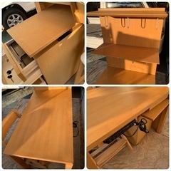 E801 カリモク家具 学習机 勉強机　デスク　椅子　サイドチェスト　サイドボード　セットの画像