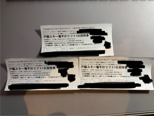 戸隠スキー場　1日招待券　リフト券