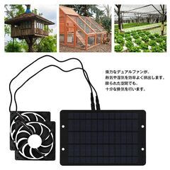 ソーラーファン 換気扇 2個 キット 10W ソーラーパネル 太陽光発電 屋外用 排気 換気 空気循環 簡単設置 鶏小屋 温室 車内 キャンピングカー 熱中症対策 省エネの画像