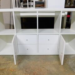 【JM944】IKEA KALLAX イケア カラックス シェルフユニット ホワイト 引き出し 扉付き 収納棚の画像