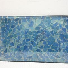 ガラス板 オーシャンブルー モザイクタイル柄 横55cm×縦33㎝の画像