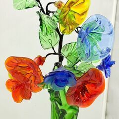 【❗️✨手作りガラス✨❗️】沖縄 琉球ガラス 花モチーフ オブジェ フラワーベース 置物 現状品 カラフル  インテリアの画像