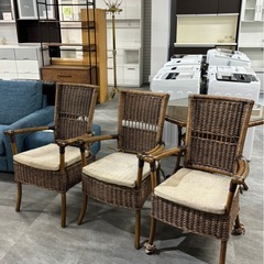 KAZAMA カザマ 籐 ダイニングセット 椅子3脚の画像