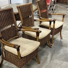 KAZAMA カザマ 籐 ダイニングセット 椅子3脚の画像