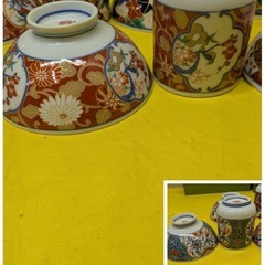 【中古】大阪引取歓迎　有田彩窯　茶碗　湯のみ　5客セット【KNLK063】の画像