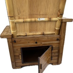 梅里竹芸 椅子｜竹製アームチェア｜収納付き・キャスターなし｜和風インテリア・中古美品の画像