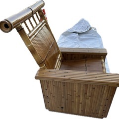 梅里竹芸 椅子｜竹製アームチェア｜収納付き・キャスターなし｜和風インテリア・中古美品の画像