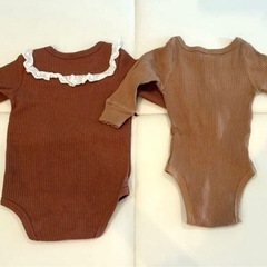 ロンパース 90 ブラウン レース　ベージュ　ベビー服　2枚セット　セット売りの画像