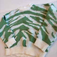 ベビー服　ニット　セーター 80cm ゼブラ柄　グリーン　ミントグリーン　80の画像