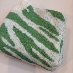 ベビー服　ニット　セーター 80cm ゼブラ柄　グリーン　ミントグリーン　80の画像