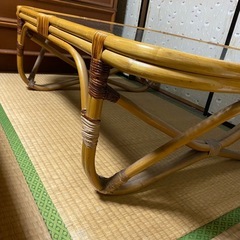 【無料】籐 ラタン ガラスローテーブル センターテーブル 古民家 古家具の画像