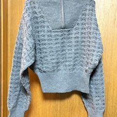 柄編みハーフジップニット チャコールグレー Lサイズの画像