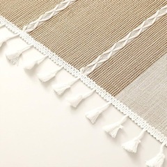 タッセル付き 撥水 テーブルクロス 長方形 180×140cm ナチュラルカラーの画像