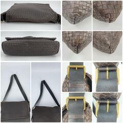 BOTTEGA VENETA ボッテガヴェネタ イントレチャート 編み込み ショルダーバッグ メッセンジャーバッグ クロスボディ 斜め掛け 肩掛け レザー 本革 ブラウン 茶 A4収納可能 メンズの画像