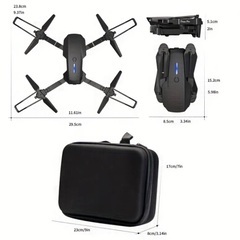 新品【186】E88 デュアルカメラ スクリーンリモコン＋WiFi伝送 折りたたみドローン（ブラック）の画像
