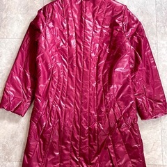 
ワインレッド　ラビットファー付　中綿フード付コート レディースＬの画像