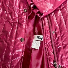 
ワインレッド　ラビットファー付　中綿フード付コート レディースＬの画像