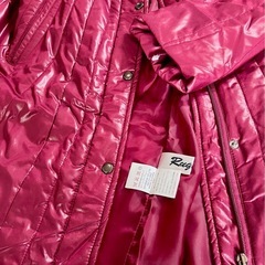 
ワインレッド　ラビットファー付　中綿フード付コート レディースＬの画像